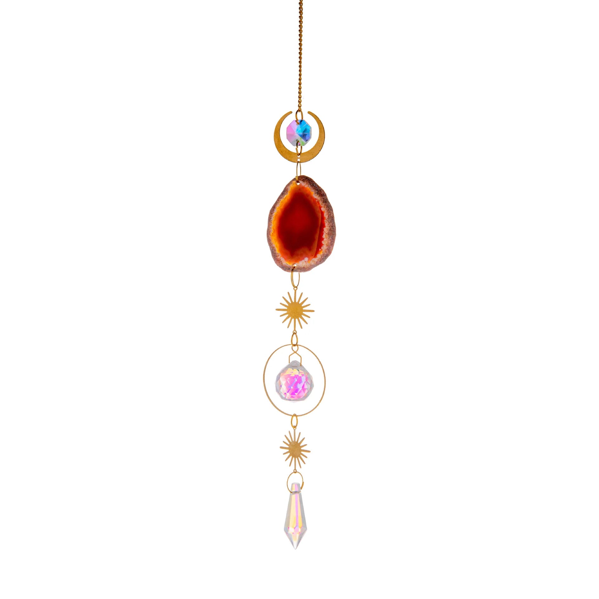 Agate Crystal Suncatcher – Moon & Star Hanging for Spiritual Gifts, Healing Energy & Dreamy Home Décor