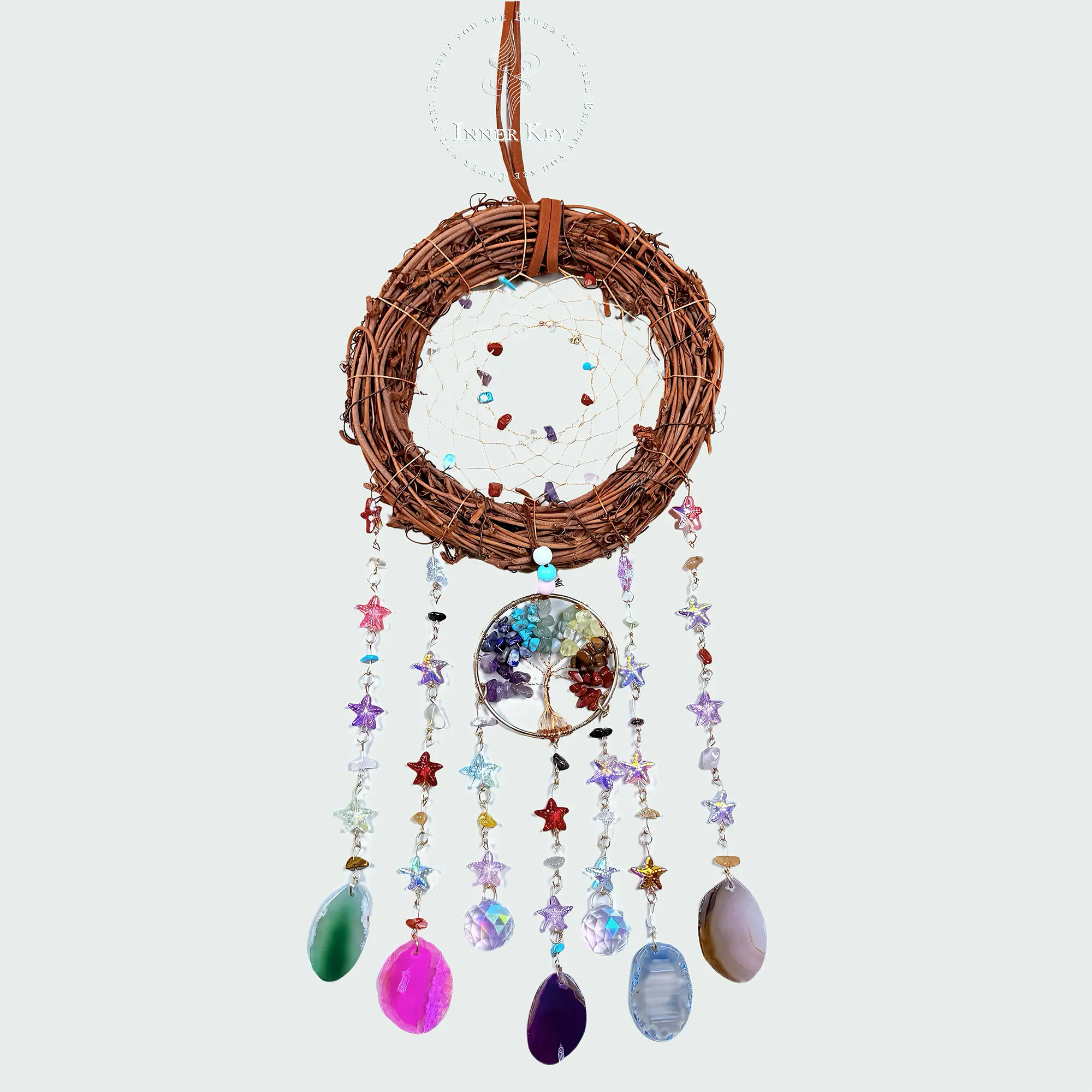 Dreamcatcher Crystal Suncatcher – Agate & Healing Crystals for Spiritual Gifts & Calm Living Spaces