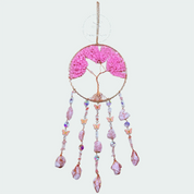 Rose Quartz Tree Crystal Suncatcher – Healing Crystal Hanging for Energy, Feminine Balance & Whimsical Home Décor