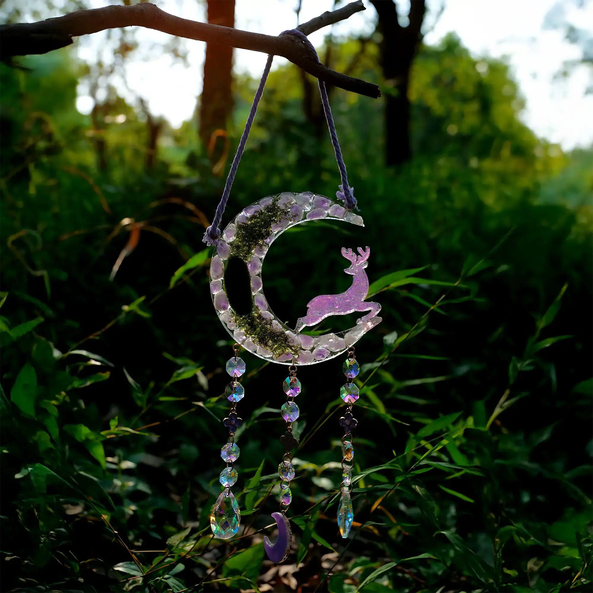 Rose Quartz Moon Blossom Suncatcher – Dreamy Crystal Hanging for Spiritual Gifts, Healing Energy & Whimsical Home Décor