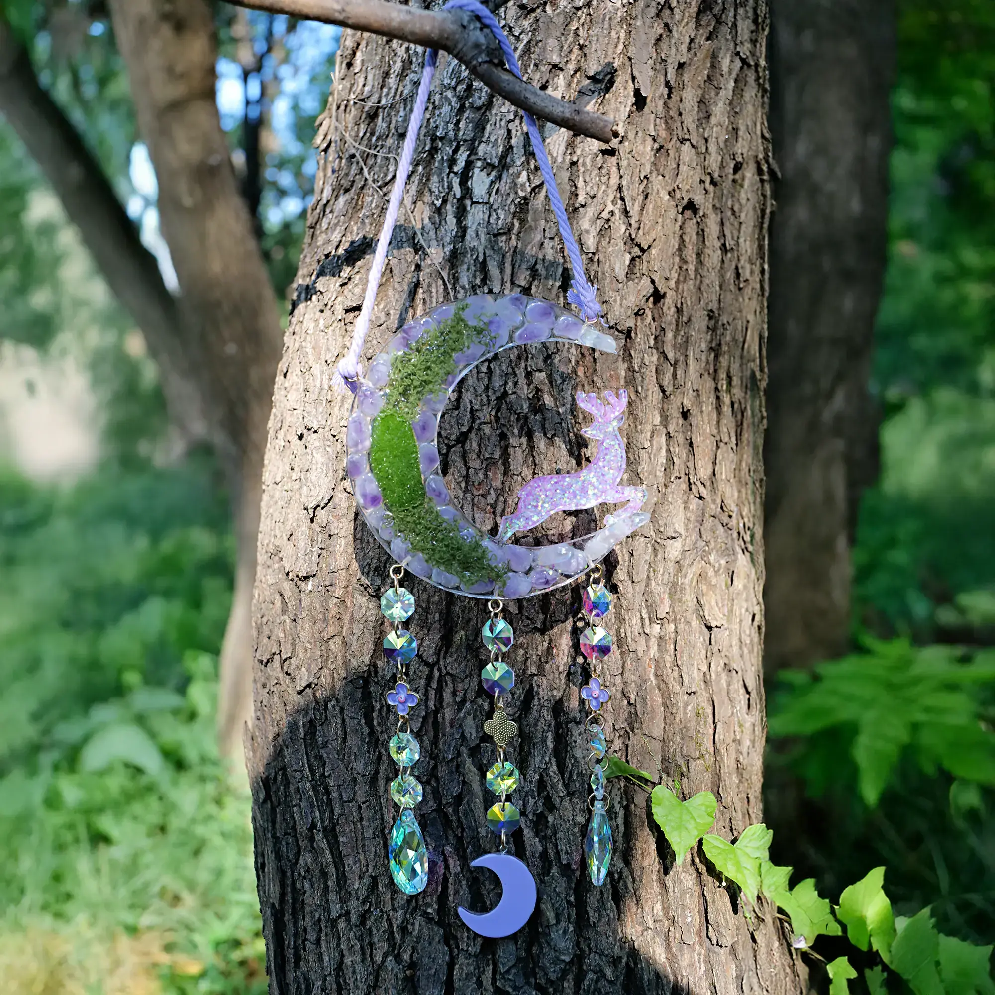 Rose Quartz Moon Blossom Suncatcher – Dreamy Crystal Hanging for Spiritual Gifts, Healing Energy & Whimsical Home Décor