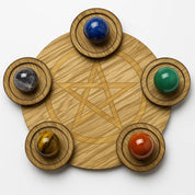 Five Elements Crystal Candle Holder Set | Wooden Candle Holders with Healing Crystals for Feng Shui Energy Balance, Meditation Decor & Spiritual Gifts